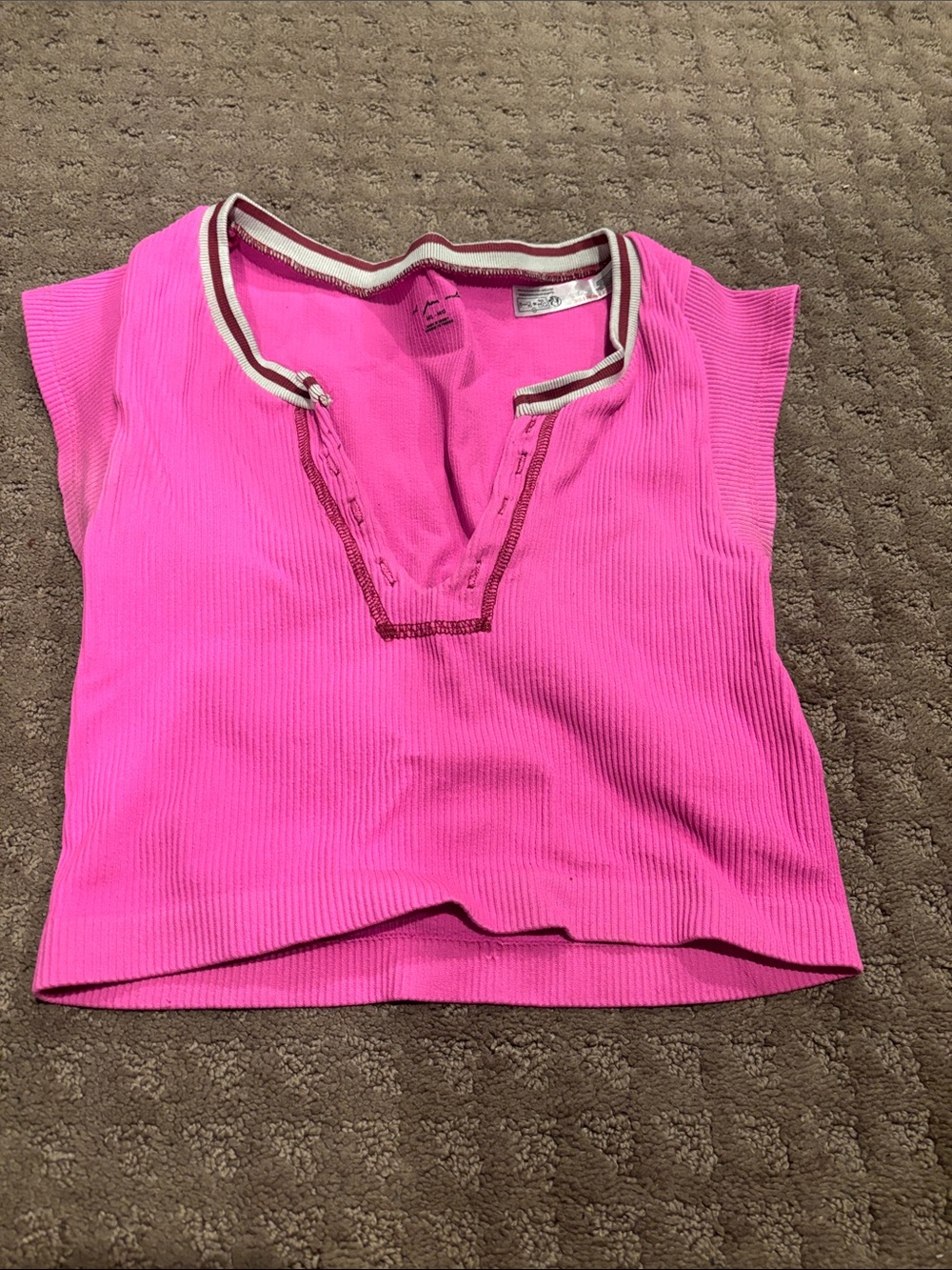 Urban Outfitters Hot Pink Ribbed Crop Tank with Contrast Trim